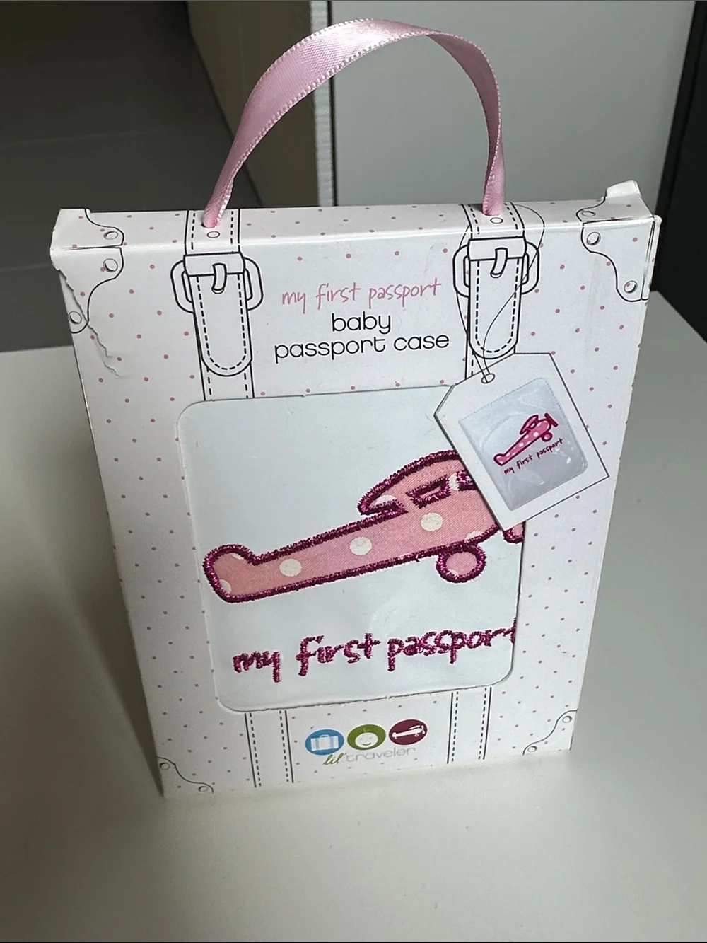 Kids 'My First Passport' White Passport Holder with Pink Airplane
